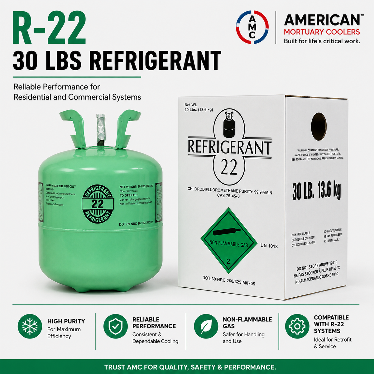 R-22 Refrigerant 30 lb | Virgin HCFC-22 AHRI-700