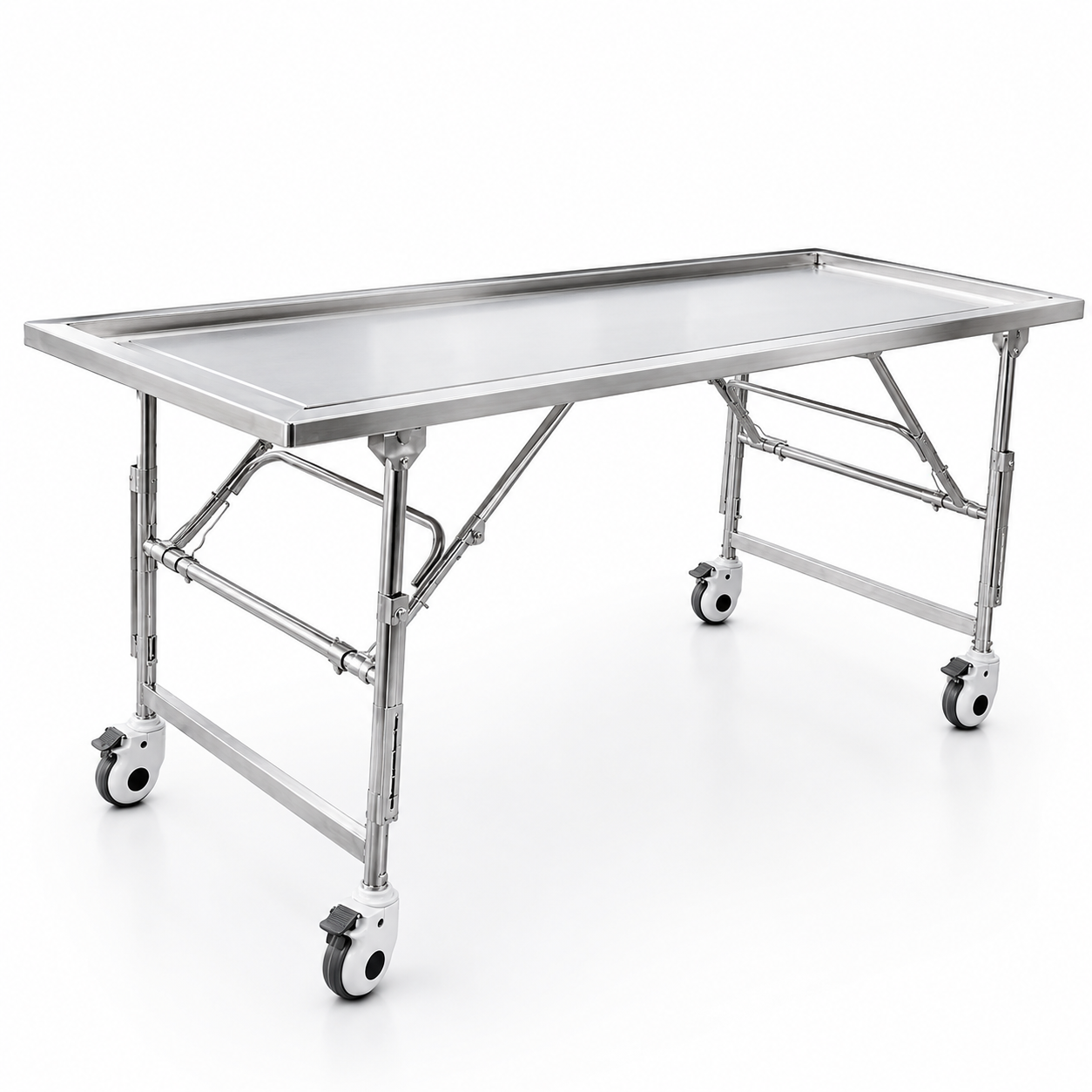 Economy Multi-Height Folding Embalming Table | 304 stainless steel portable mortuary prep and dressing table | American Mortuary Coolers