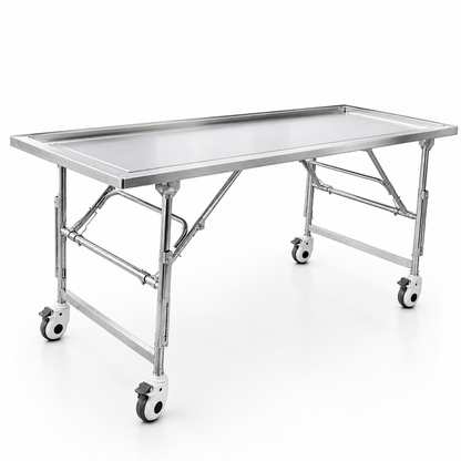 Economy Multi-Height Folding Embalming Table | 304 stainless steel portable mortuary prep and dressing table | American Mortuary Coolers
