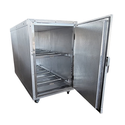 2 body extra wide upright mortuary cooler interior tray detail, 36-inch bariatric clearance
