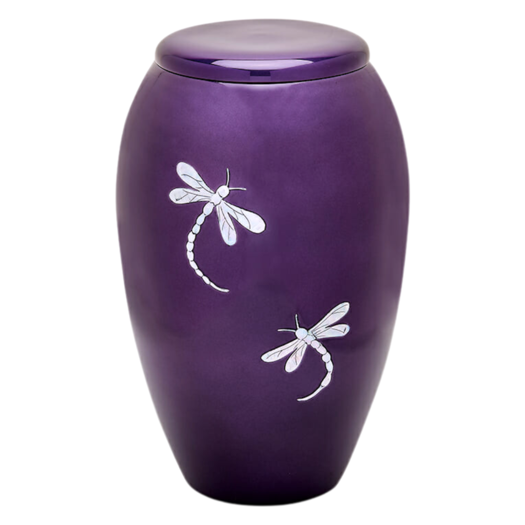 Lavender Dragonfly Mother of Pearl Urn — ISU-RJ-0168