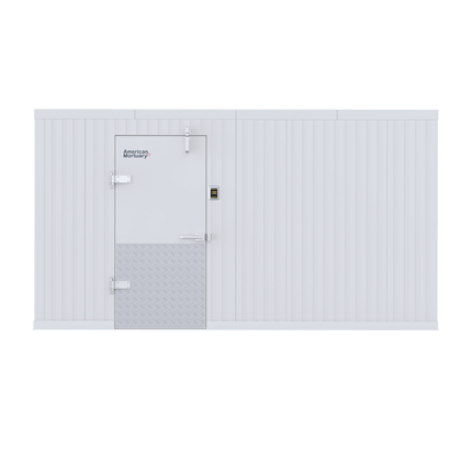 8x14 walk-in mortuary cooler Model AMC-0814, 12-body cadaver cold storage for regional funeral homes