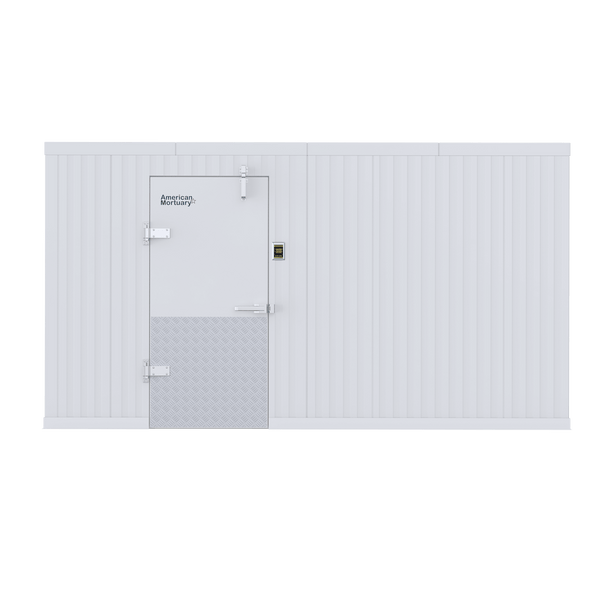 8x14 walk-in mortuary cooler Model AMC-0814, 12-body cadaver cold storage for regional funeral homes