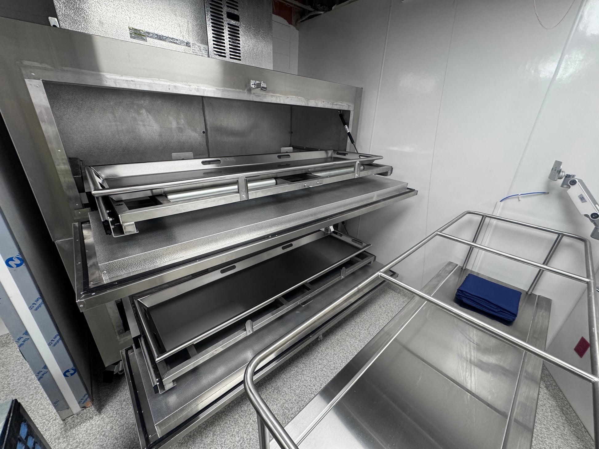 2-body bariatric vault morgue cooler, American-made stainless bay refrigeration