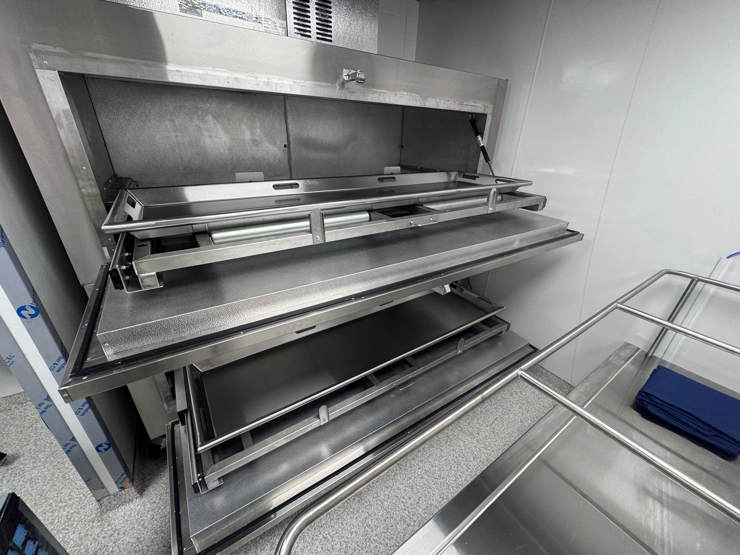 2-body bariatric vault morgue cooler, stacked individual-bay stainless construction