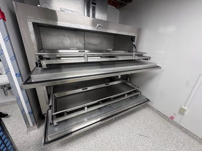 Model 1070-2MBS bariatric vault morgue cooler, full-extension telescoping tray rails