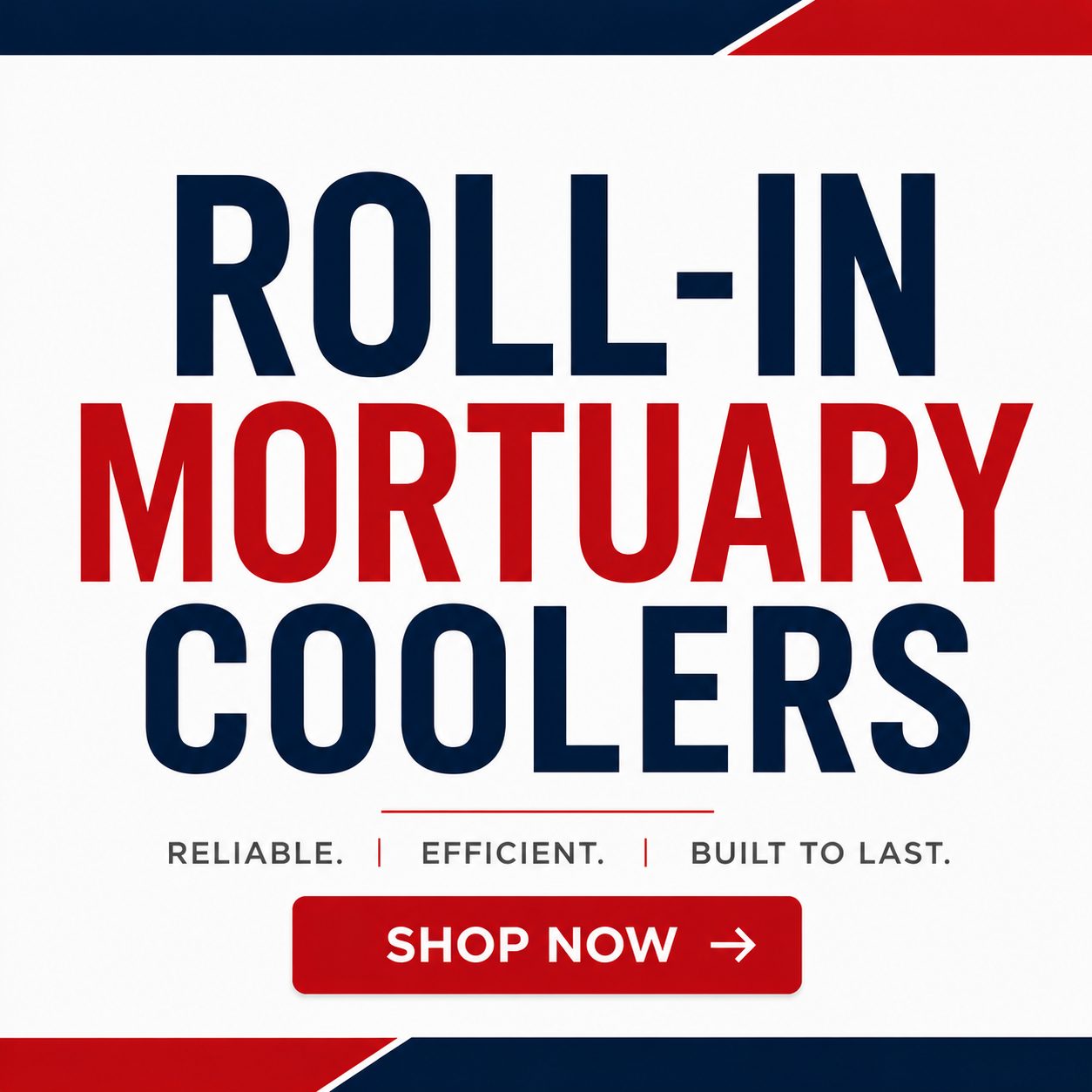 Shop roll-in mortuary coolers — cot-direct roll-in cadaver refrigeration by American Mortuary Coolers, American-made