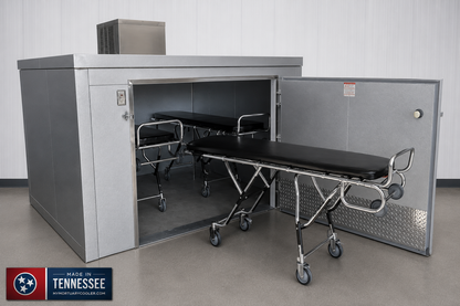 3 Body Triple-Wide Roll-In Mortuary Cooler | Model TR3 | Parallel Cot Roll-In Cadaver Refrigeration | American-Made