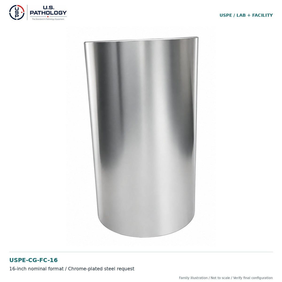USPE 16-Inch Chrome-Plated Steel Corner Guard, 2-Pack, USPE-CG-FC-16, product-family illustration, not to scale