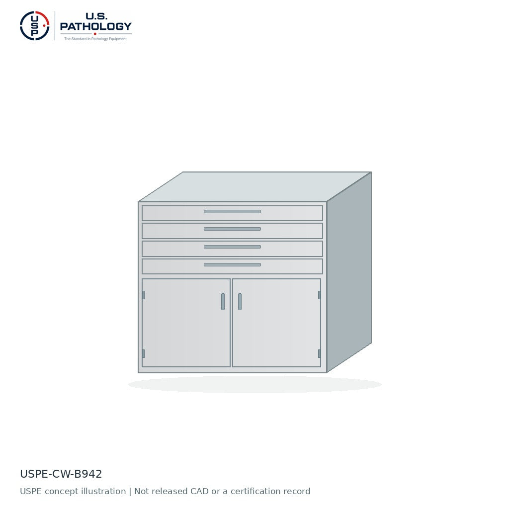 USPE 4-Drawer / Double-Door Base Cabinet | USPE-CW-B942 | USPE configuration concept; size, material and engineering subject to quote