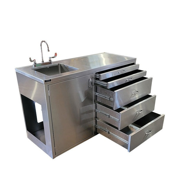 USPE-CW-S333 sink cabinet, two instrument and three deep drawers, configuration reference