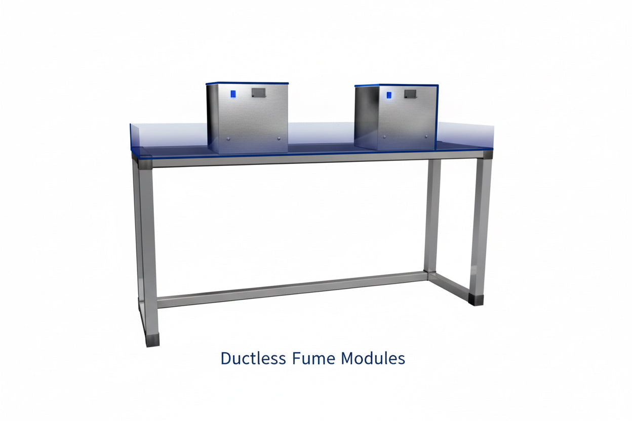 AMC Aluminum Frame Ductless Fume Hood Module for chemical filtration made in Johnson City TN available in 24 48 and 72 inch sizes.
