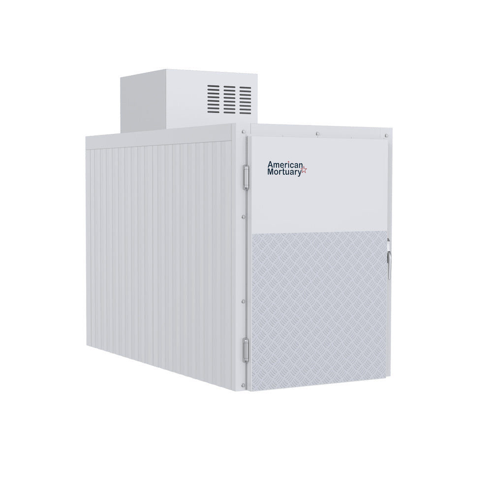 AMC 2BXR cabinet reference showing the installed door and jamb. Replacement door/jamb only; complete cooler, refrigeration and interior equipment are not included. Select the verified hinge handing.