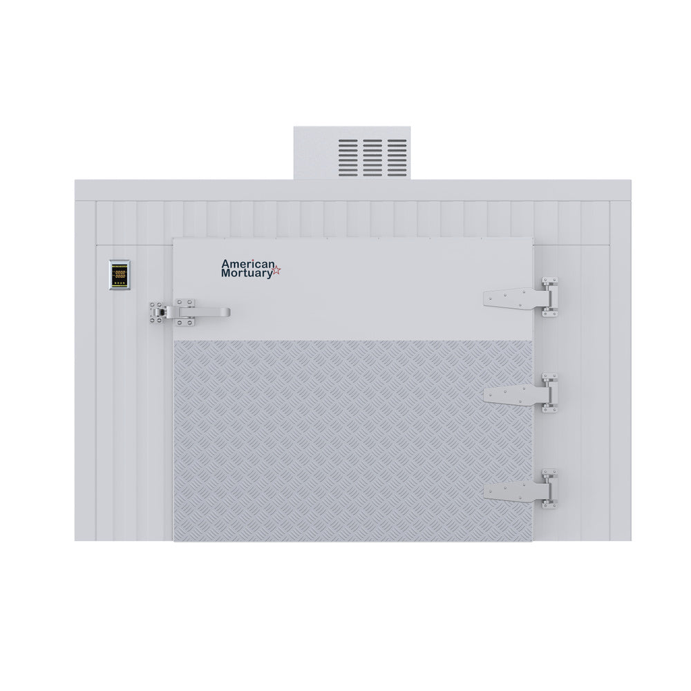 AMC TR3 cabinet reference showing the installed door and jamb. Replacement door/jamb only; complete cooler, refrigeration and interior equipment are not included. Select the verified hinge handing.