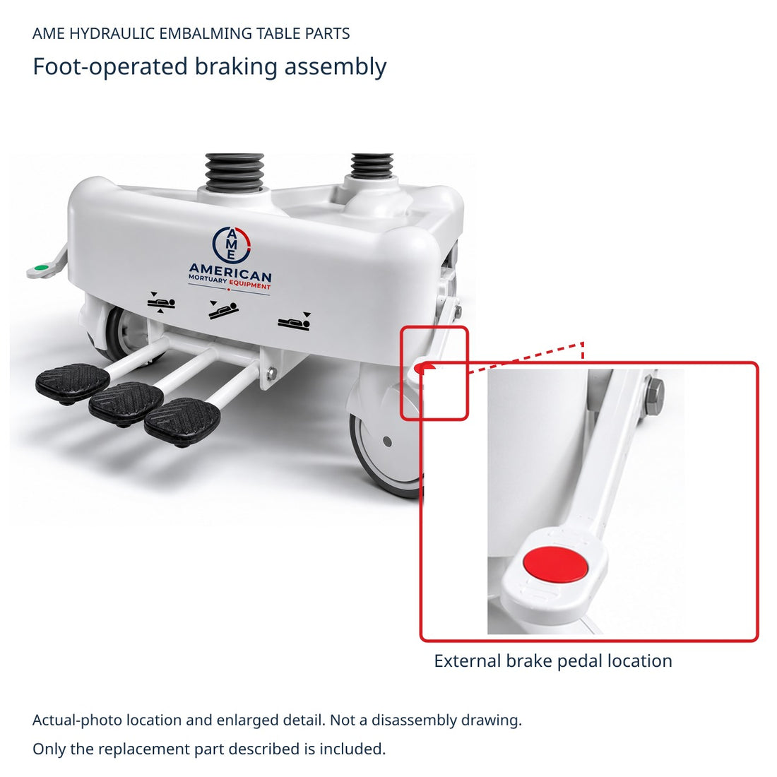 AME Hydraulic Embalming Table Complete Braking Assembly