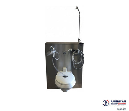 AME TITAN flushing embalming station spray hose and rinse-fixture detail