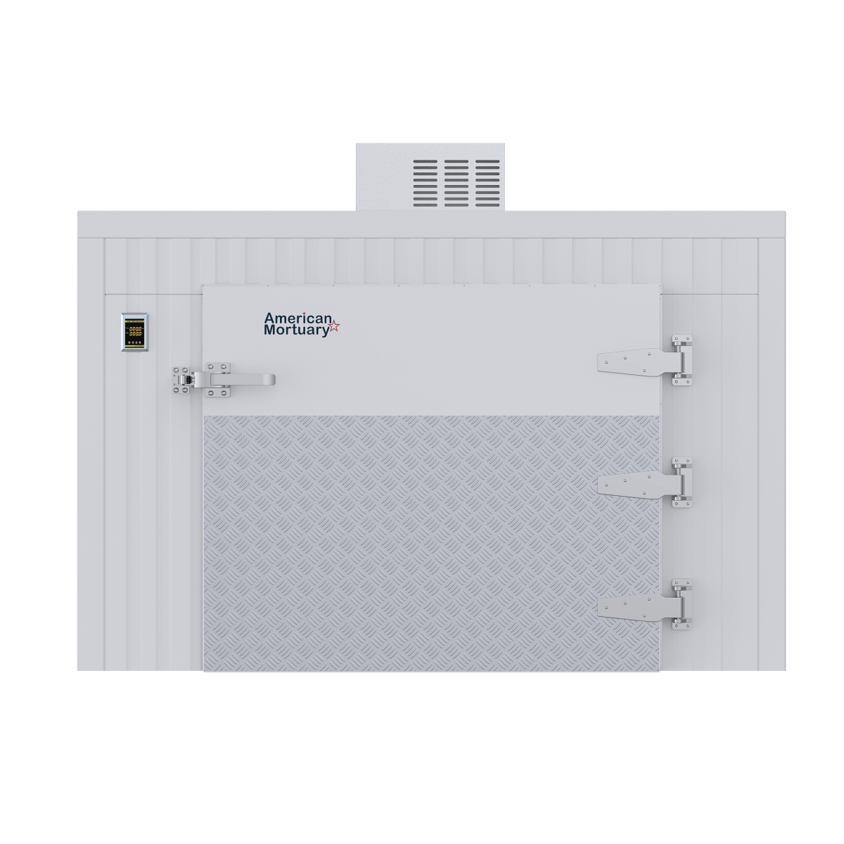 “Three-body mortuary cooler by American Mortuary Cooler Authority – 2025 Energy Act compliant.”