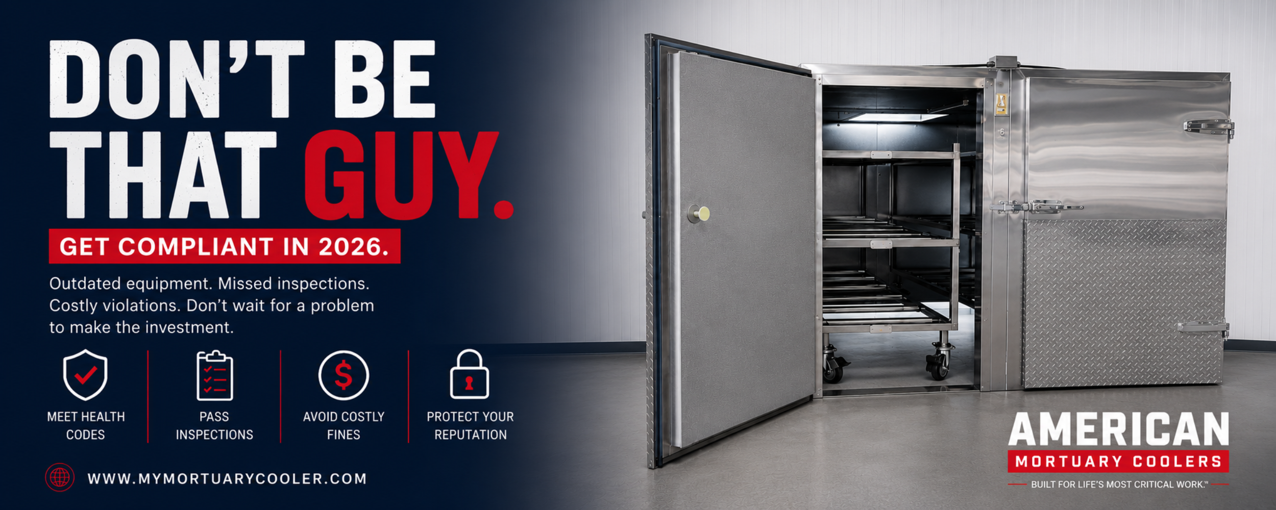 American Mortuary Coolers commercial mortuary cooler and body storage system helping funeral homes, hospitals and morgues stay compliant in 2026