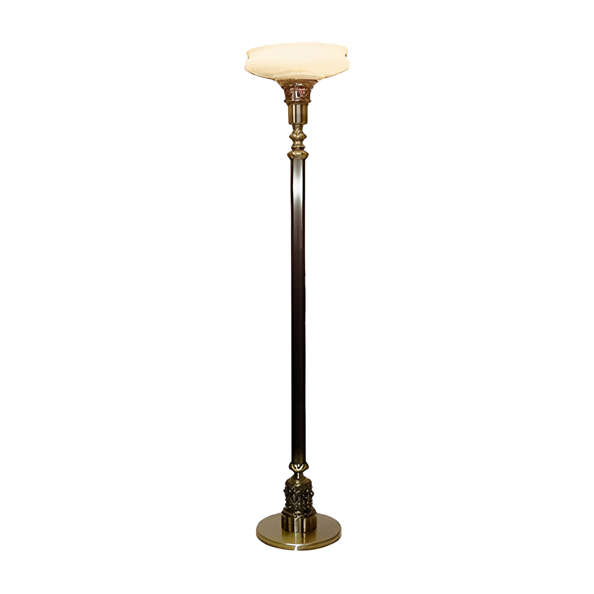 Arbor Torchiere Lamp in all-metal construction with a Nu Gold glass shade by American Mortuary Equipment