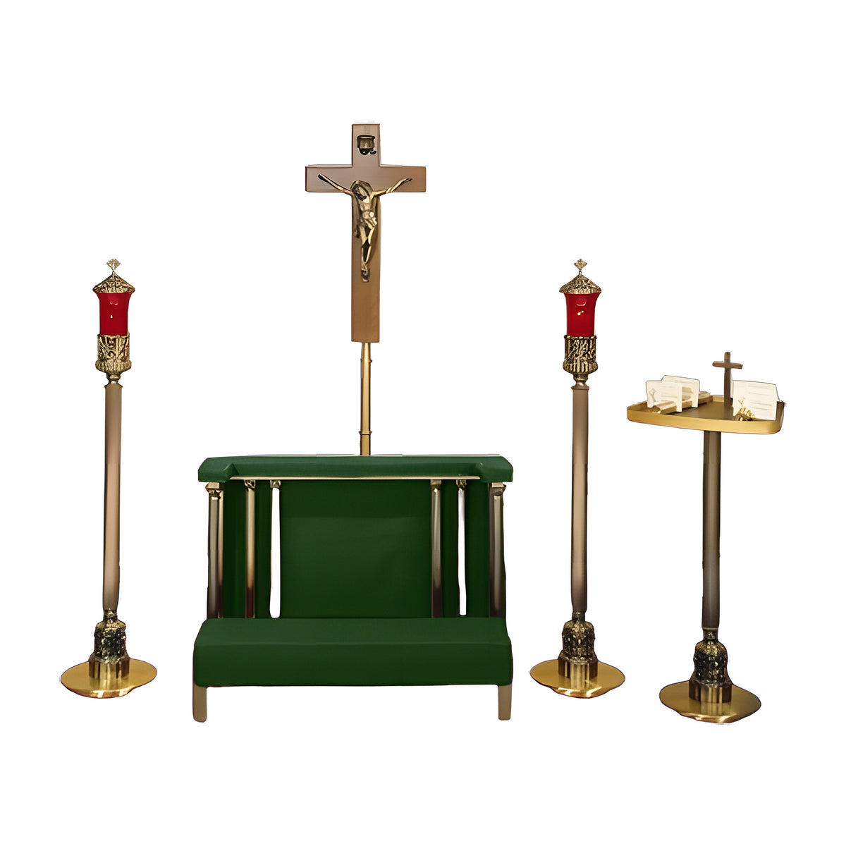 Aria Devotional Set in walnut laminate with bronze-plated trim by American Mortuary Equipment