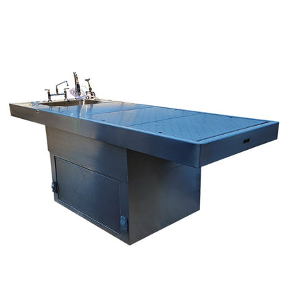 Integrated sink with hydro aspirator on pedestal autopsy lab table