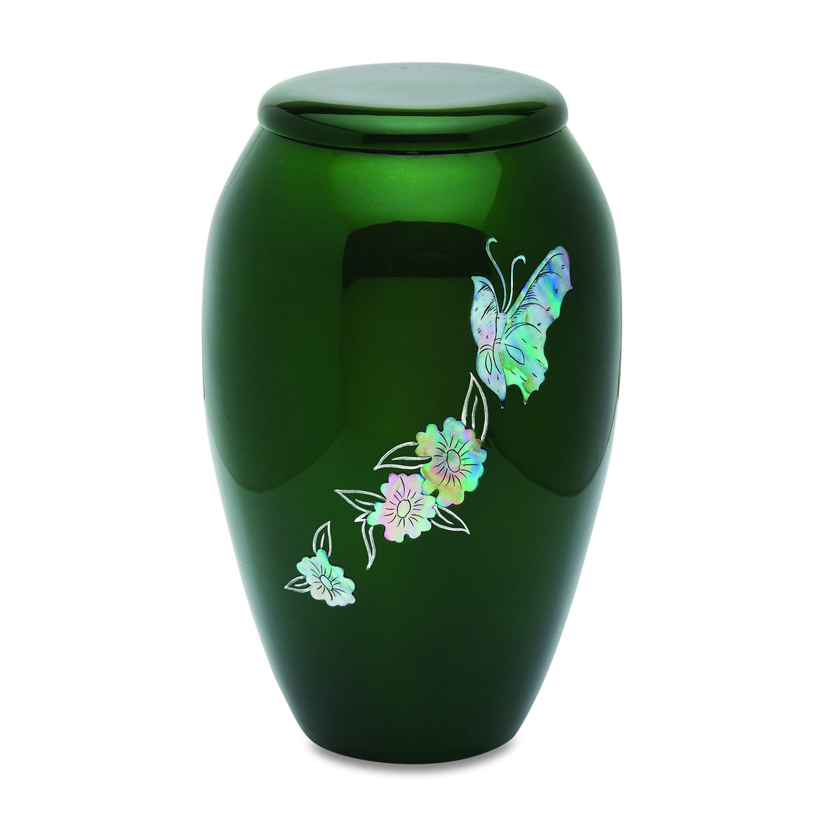 Green Butterfly Mother of Pearl Urn — ISU-RJ-0164