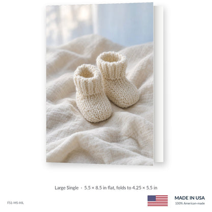 Baby Booties funeral service folder, Large Single 5.5 × 8.5 in, shown slightly open, Funeral Source One FS1-MS-HIL, Made in the USA