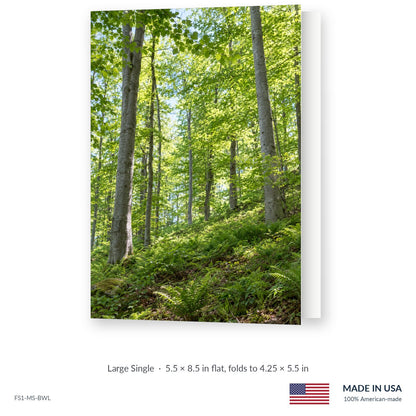 Beech Grove funeral service folder, Large Single 5.5 × 8.5 in, shown slightly open, Funeral Source One FS1-MS-BWL, Made in the USA
