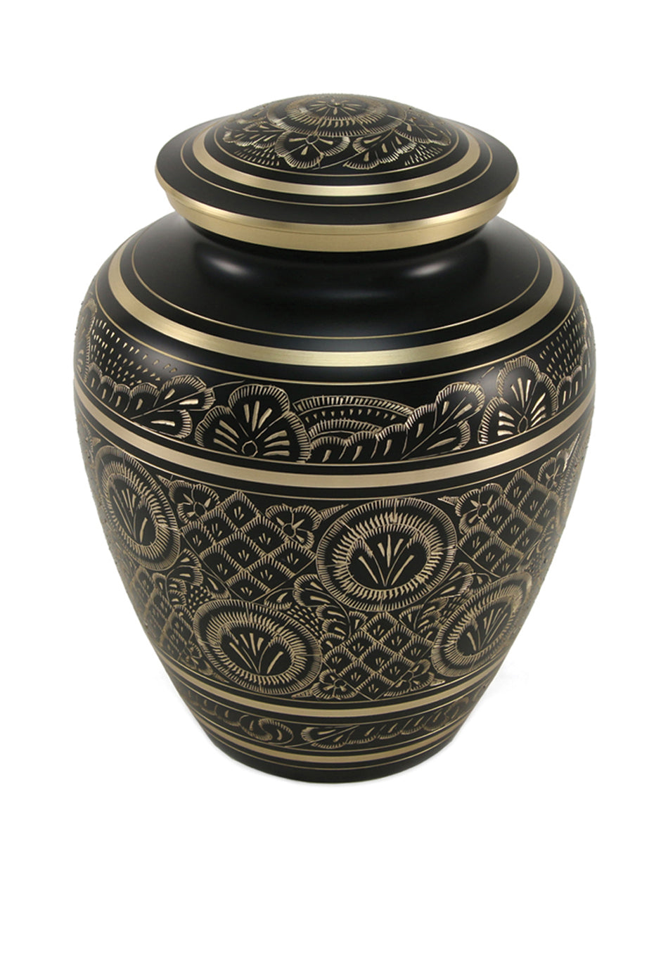 Black and Brass Etched Leaf Full Size Cremation Urn, Full Size (Adult), 9 x 6.9 x 6.9 in