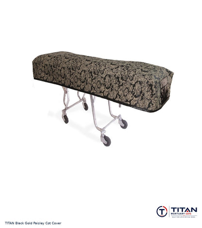TITAN Black Gold Paisley quilted cot cover, fabric face; select American Flag Reversible or Standard Black Lining.