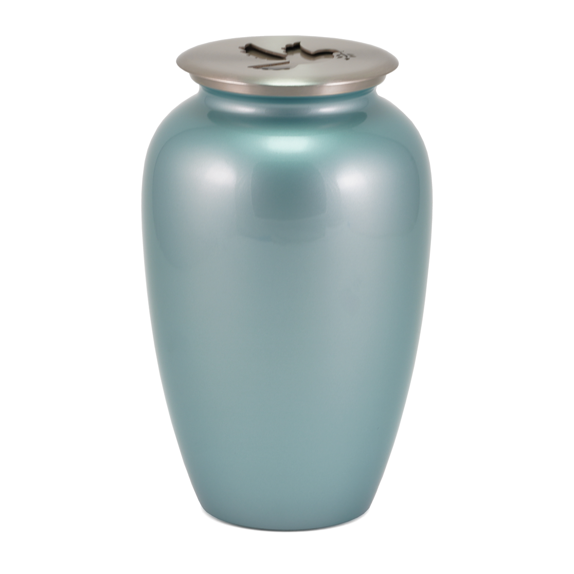 Blue Frost Dove Brass Scattering Urn, Full size adult scattering urn, 10 x 6.1 x 6.1 in