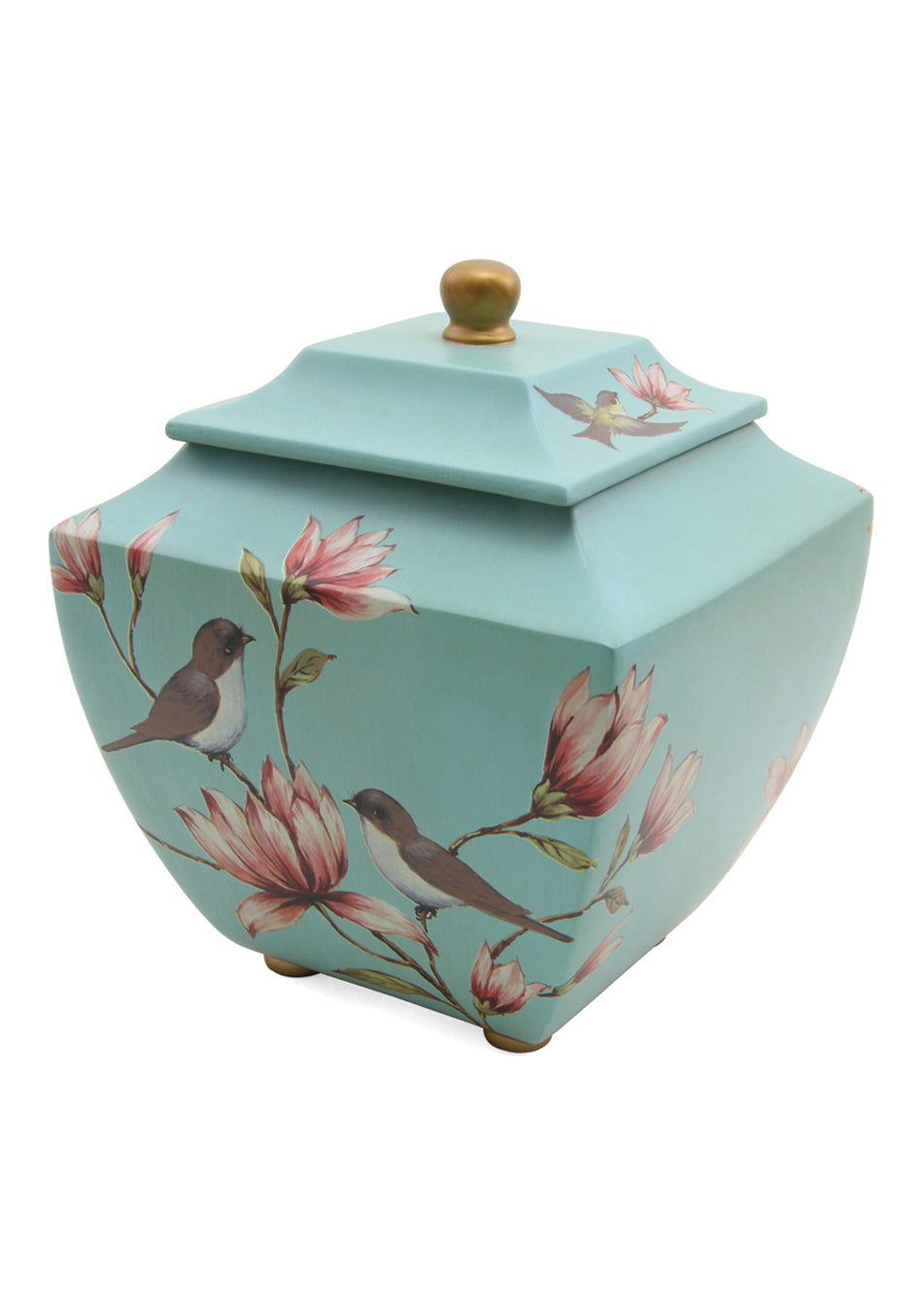 Blue Lovebirds and Flowers Resin Full Size Cremation Urn, Full Size (Adult), 9.4 x 7.5 x 7.5 in