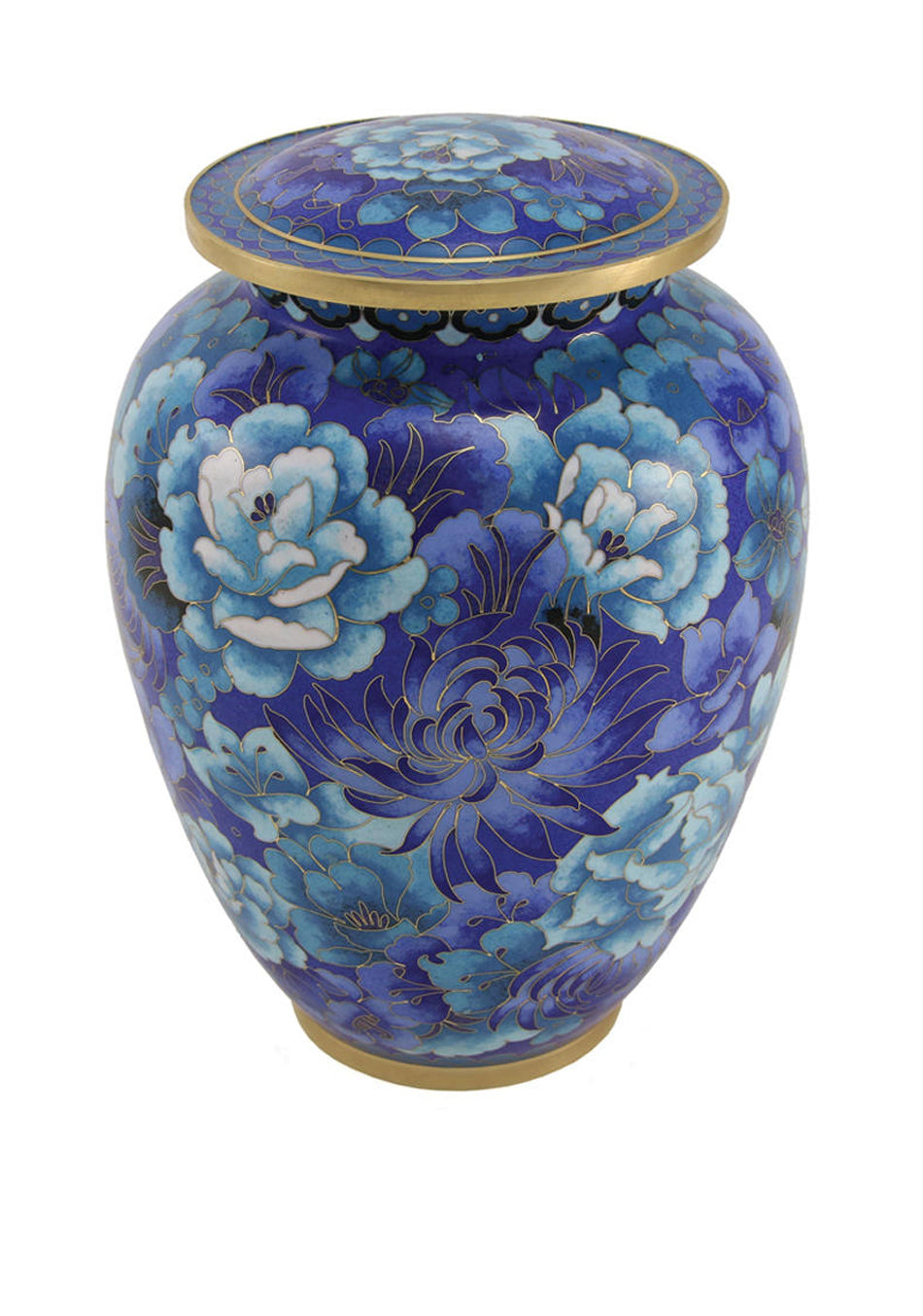 Blue Peony Cloisonné Full Size Cremation Urn
