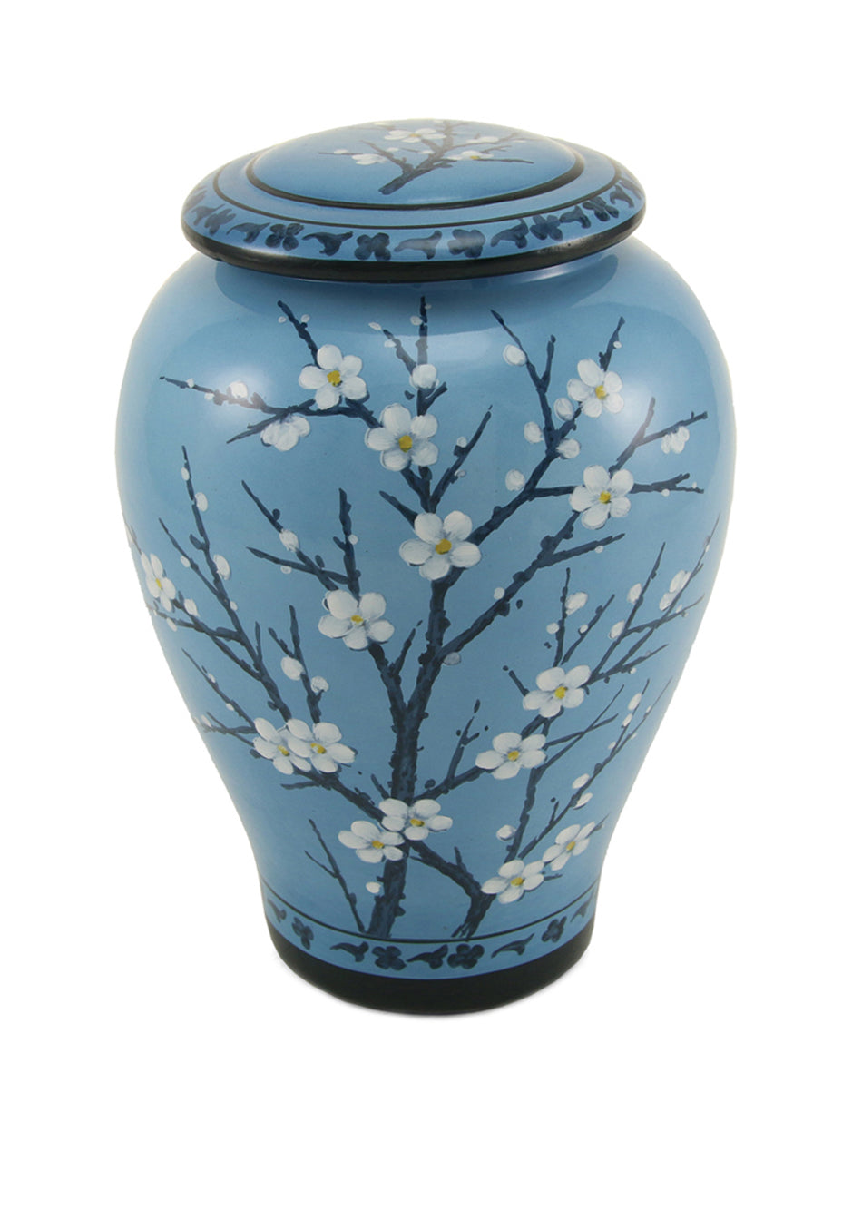 Blue Plum Blossom Ceramic Full Size Cremation Urn, Full Size (Adult), 10.4 x 7.1 x 7.1 in