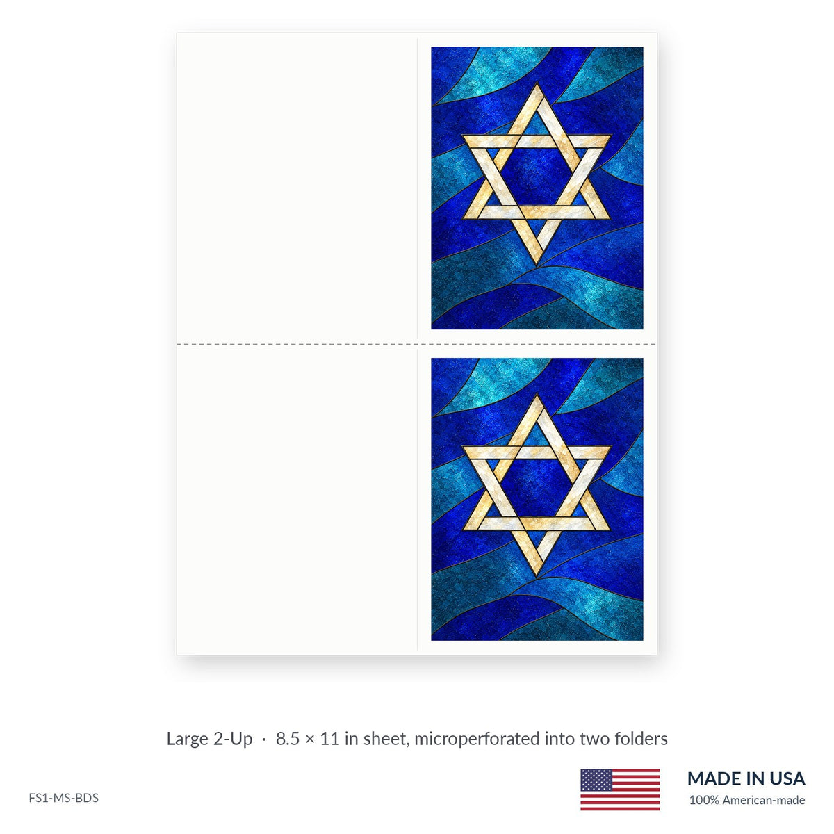 Blue Star funeral service folders, Large 2-Up 8.5 × 11 in sheet microperforated into two folders, Funeral Source One FS1-MS-BDS