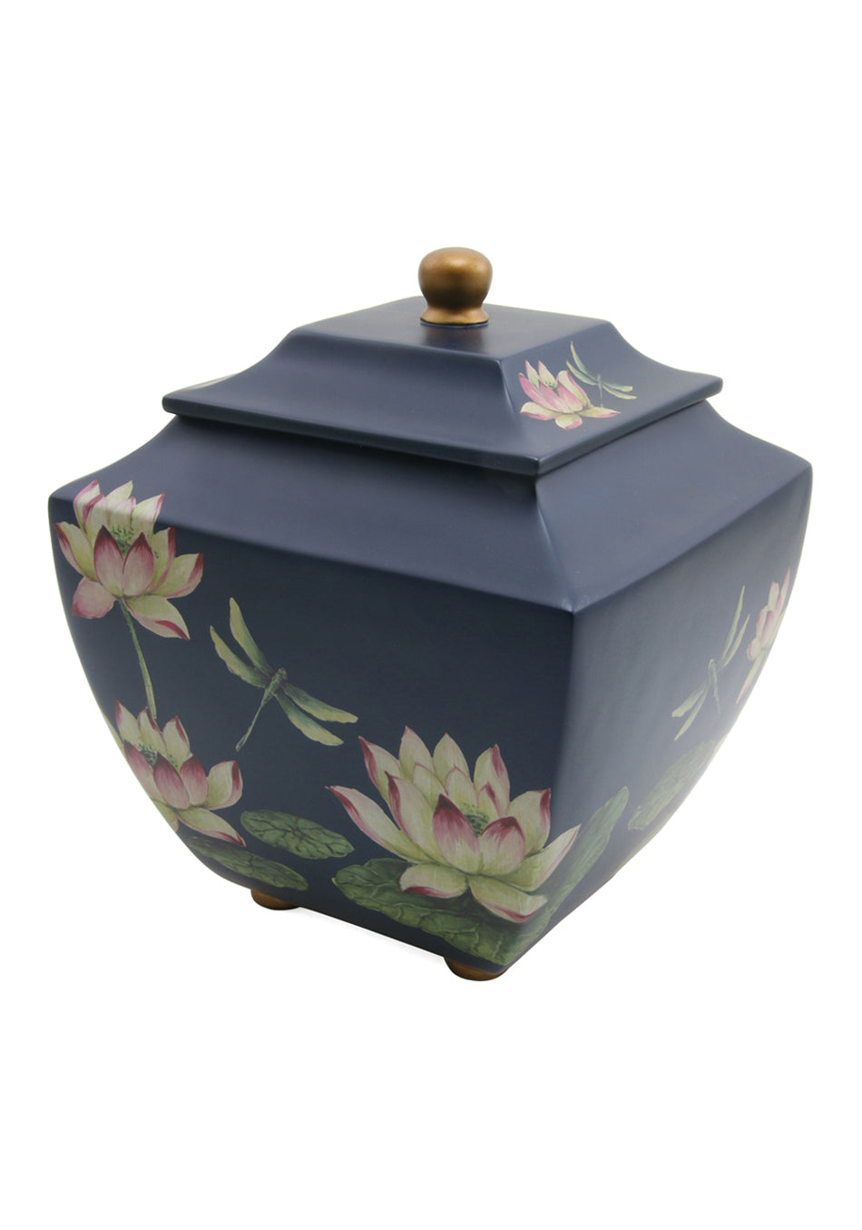 Blue Water Lily and Dragonfly Resin Full Size Cremation Urn, Full Size (Adult), 9.4 x 7.5 x 7.5 in