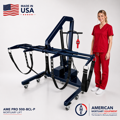 Body Casket Lift XL secondary view — battery electric mortuary lift mechanism detail, 900 lb capacity