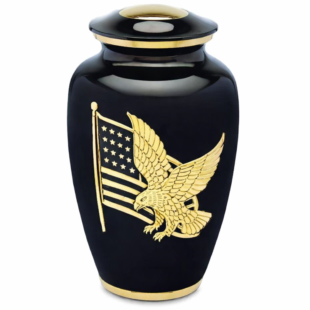 American Pride Eagle Black & Gold Brass Urn — ISU-RJ-0058