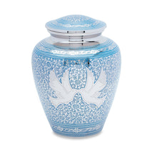 Blue Loving Doves Brass Urn — ISU-RJ-0068