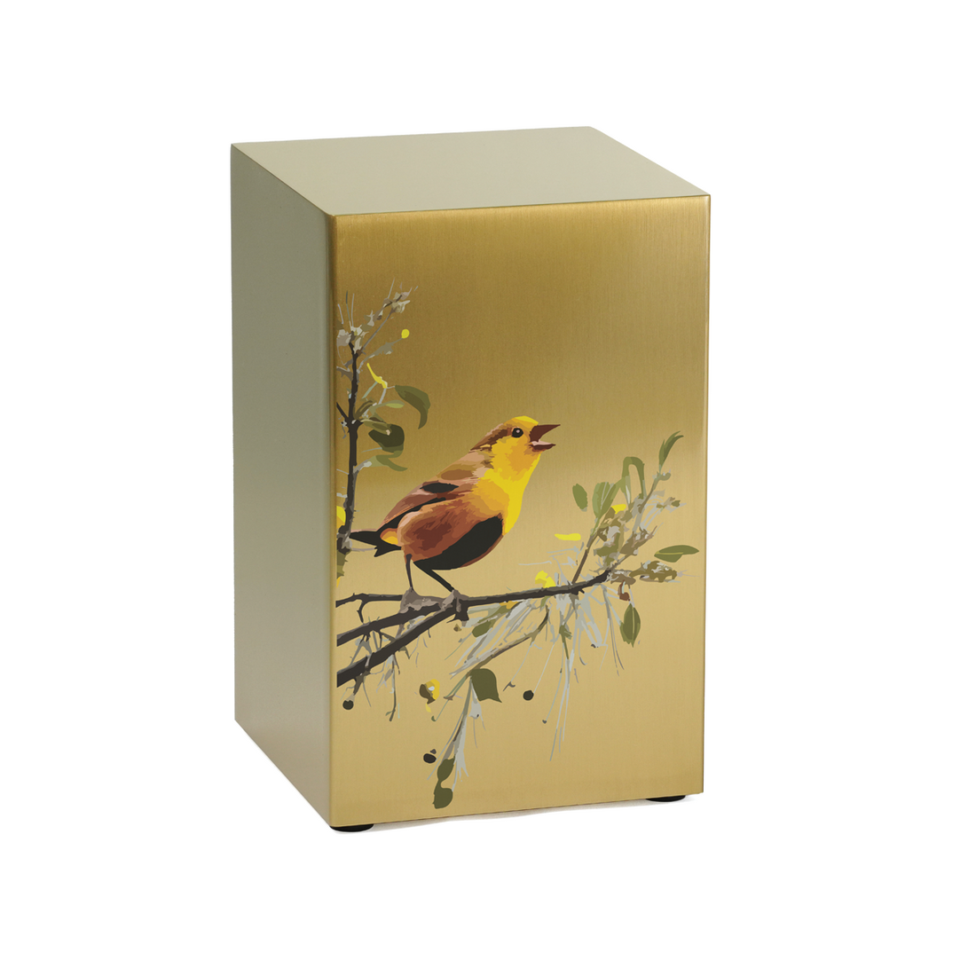 Bronze Box Songbird on Branch Full Size Cremation Urn, Left Facing
