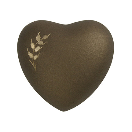 Bronze Wheat Brass Heart Keepsake Urn, Heart Keepsake, 2.7 x 2.9 x 1.6 in