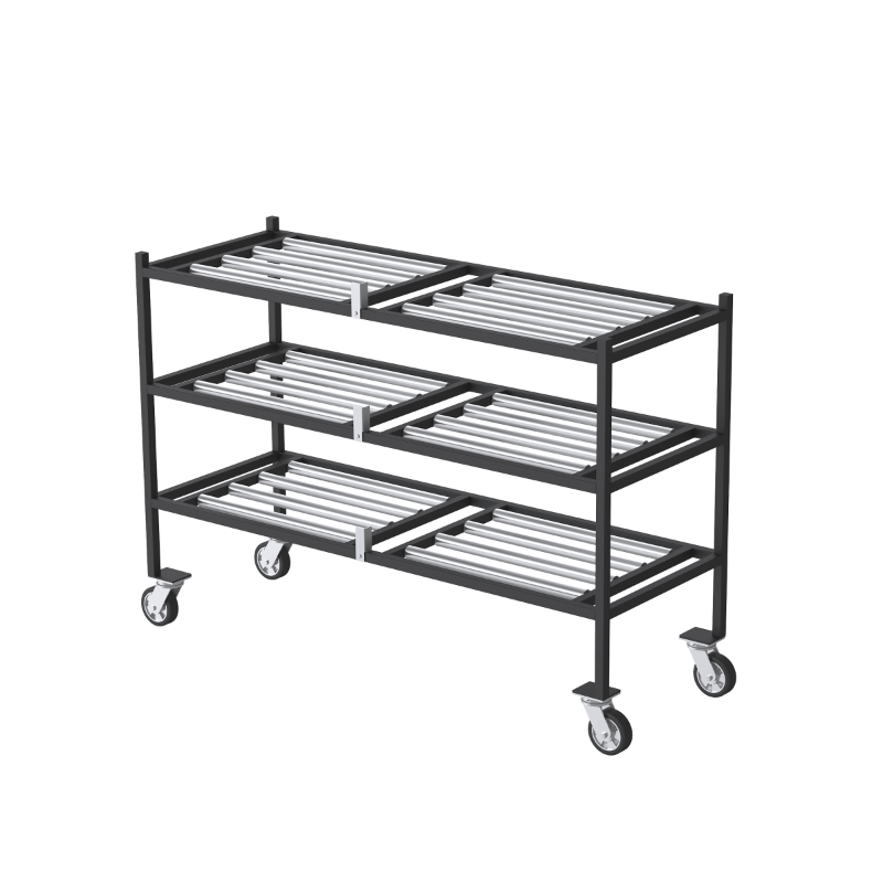 3-Tier Side-Loading Mortuary Rack - cadaver storage racks roller bar
