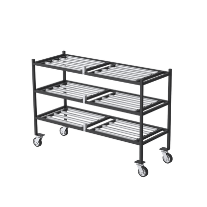 "Cadaver storage racks and mortuary roller bar storage systems – heavy-duty stainless steel construction by American Mortuary Coolers, made in the USA and shipped nationwide."
