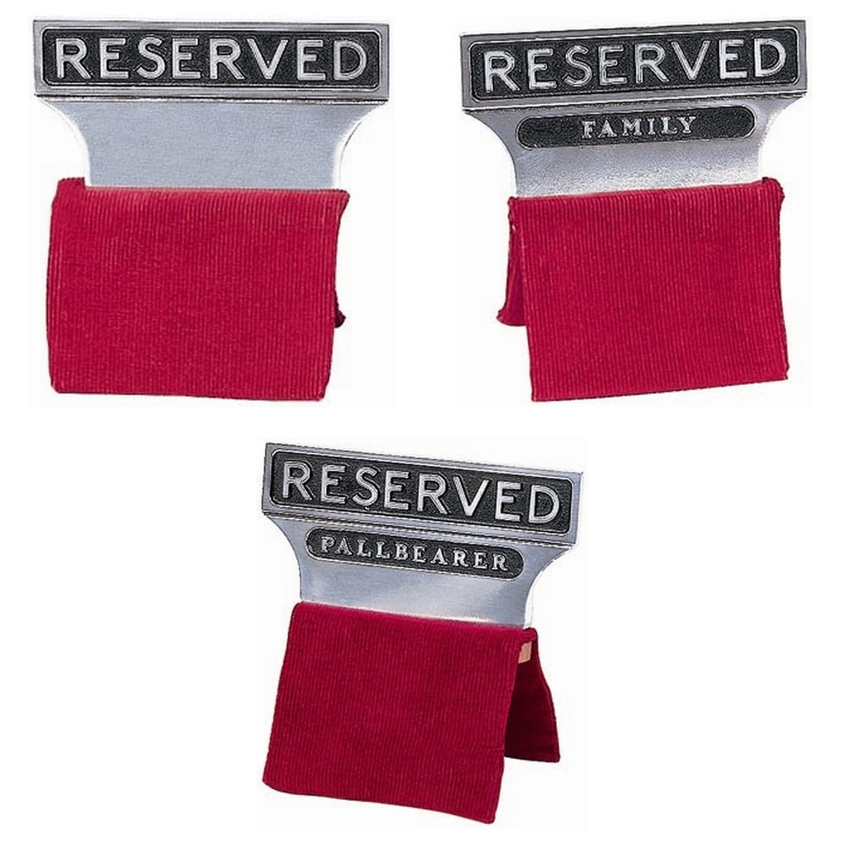 Chrome Reserved Seat Signs with Reserved, Reserved Family and Reserved Pallbearer wording