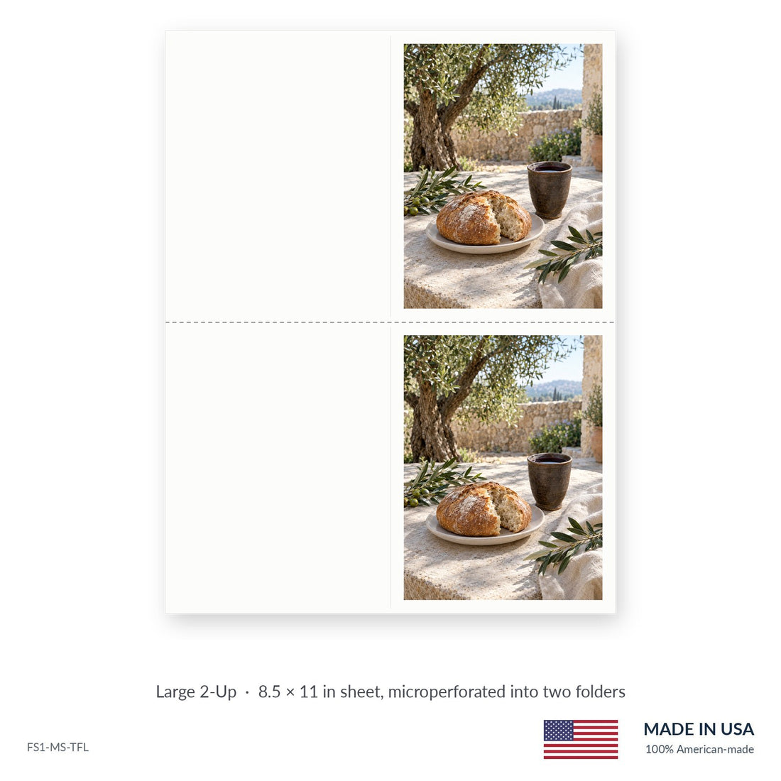 Communion Table funeral service folders, Large 2-Up 8.5 × 11 in sheet microperforated into two folders, Funeral Source One FS1-MS-TFL