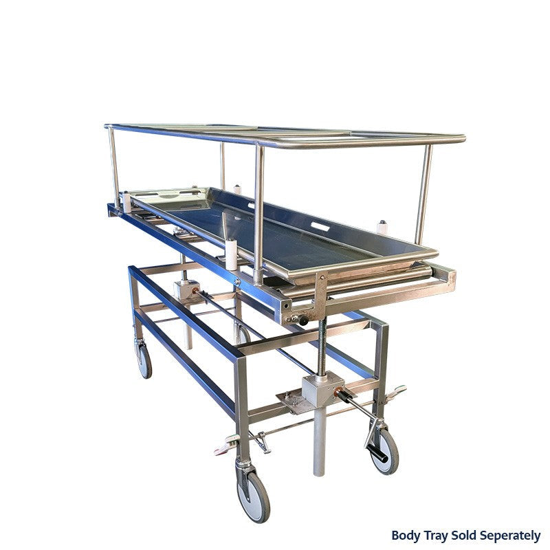 USPE-6400 covered cadaver carrier side profile, full stainless cover for dignified case movement through public corridors