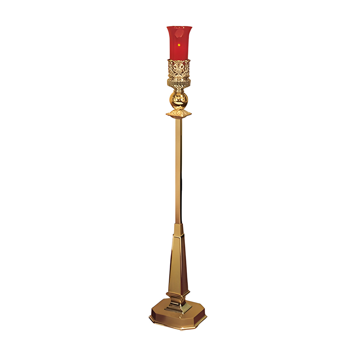 Crestline Candlestick in walnut laminate with gold-tone accents by American Mortuary Equipment
