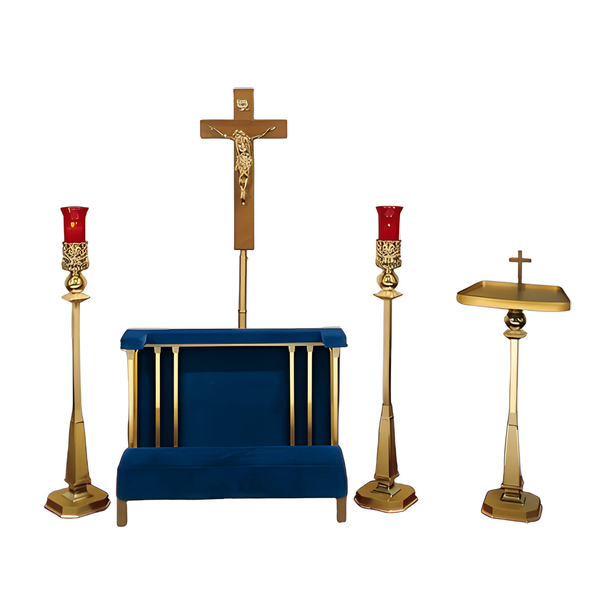 Crestline Devotional Set in walnut laminate with gold-tone accents by American Mortuary Equipment