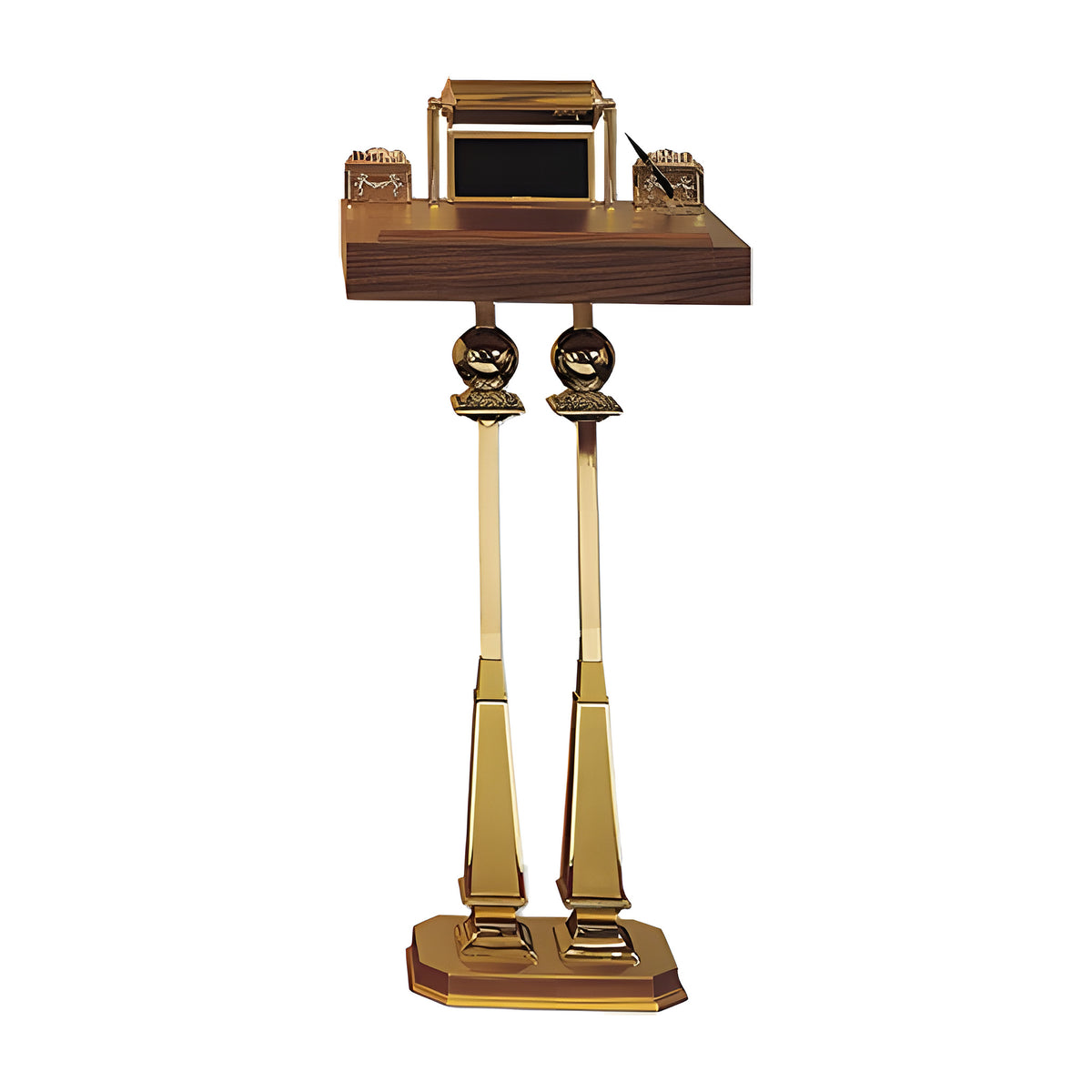 Crestline Lectern in walnut laminate with gold-tone accents by American Mortuary Equipment