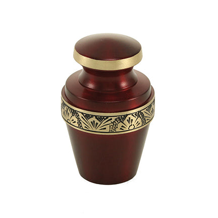 Crimson Banded Brass Mini Keepsake Urn, Mini Keepsake, 2.9 x 1.8 x 1.8 in